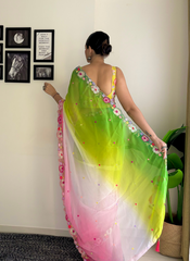Nakshatra Ombre Green Pink Embroided Saree