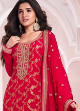 Nakshatra Red Fancy Jaquard Suit
