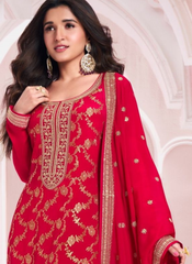 Nakshatra Red Fancy Jaquard Suit