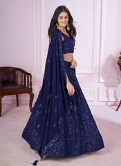 Nakshatra Blue Party Wear Sequence Lehenga