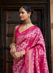 Nakshatra Hot Pink Brocade Silk Saree