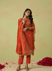 Nakshatra Rust Shimmer Organza Party Wear Suit