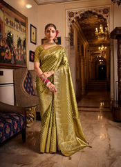 Nakshatra Olive Green weaved Tissue silk saree