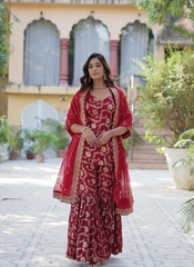 Nakshatra Maroon Readymade Sharara Suit