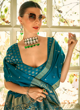 Nakshatra Thoughtful Turquoise Silk saree