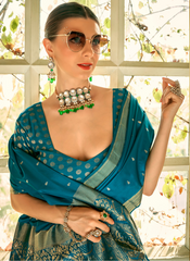 Nakshatra Thoughtful Turquoise Silk saree