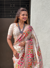 Nakshatra White Kanjeevaram silk saree