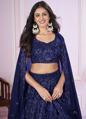 Nakshatra Blue Party Wear Sequence Lehenga