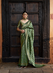 Nakshatra Green Brocade Silk Saree