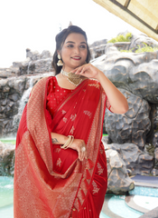 Nakshatra Red satin silk saree.