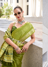 Nakshatra Lime Green Ikkat Weaving Saree