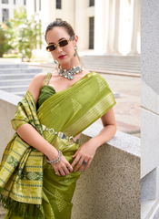 Nakshatra Lime Green Ikkat Weaving Saree