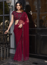 Nakshtra Red Party Wear Designer Saree
