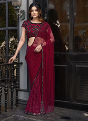 Nakshtra Red Party Wear Designer Saree