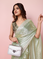 Nakshatra Pista Green Burberry silk saree