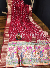 Nakshatra Maroon Bandini Saree in Dola Silk