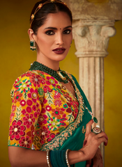 Nakshatra Rama Green Glass Tissue Saree