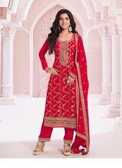 Nakshatra Red Fancy Jaquard Suit
