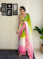 Nakshatra Ombre Green Pink Embroided Saree