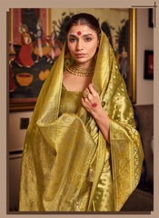 Nakshatra Olive Green weaved Tissue silk saree