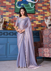 Nakshatra Powder Blue Zircon Border Saree