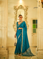 Nakshatra Thoughtful Turquoise Silk saree