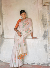 Nakshatra Off White with Orange Blouse Cotton Saree