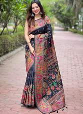 Nakshatra Black Kanjeevaram silk saree