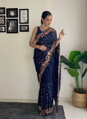 Nakshatra Navy Blue Embroidered Sequence Saree