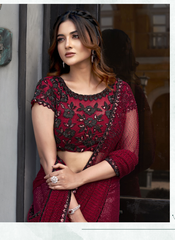 Nakshtra Red Party Wear Designer Saree