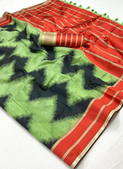 Nakshatra Pista green Geometric Zigzag saree