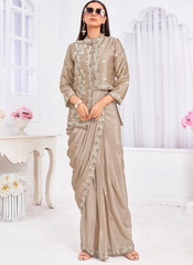 Nakshatra Beige color Sari with Jacket
