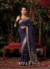 Opulent Blue Bliss Sari with Silk Blouse