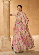 Nakshatra Peach Floral Indo Western Gown