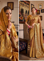 Nakshatra Brown weaved Tissue silk saree