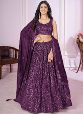 Nakshatra Purple Party Wear Sequence Lehenga