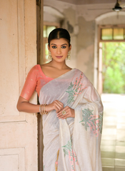 Nakshatra Off White with Peach Blouse Cotton Saree