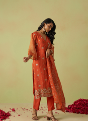 Nakshatra Rust Shimmer Organza Party Wear Suit