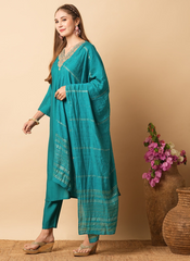Nakshatra Readymade Teal Blue Chanderi suit
