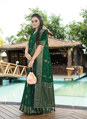 Nakshatra Green satin silk saree.
