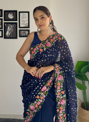 Nakshatra Navy Blue Embroidered Sequence Saree