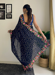 Nakshatra Navy Blue Embroidered Sequence Saree