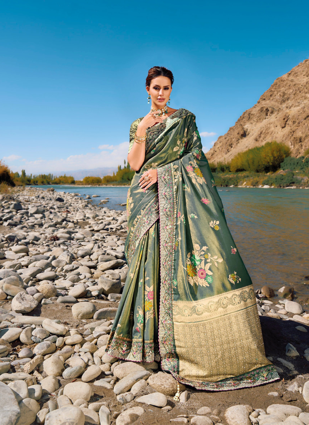 Exquisite Jade Banarasi Silk Ensemble