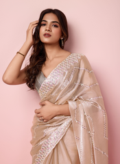 Nakshatra Beige Burberry silk saree