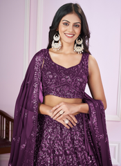 Nakshatra Purple Party Wear Sequence Lehenga