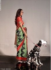 Nakshatra Pista green Geometric Zigzag saree