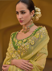 Mindful Mustard Tissue Organza saree