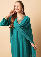 Nakshatra Readymade Teal Blue Chanderi suit