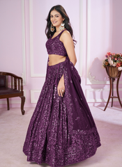 Nakshatra Purple Party Wear Sequence Lehenga