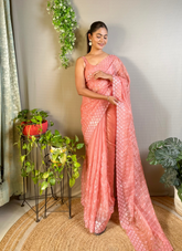 Nakshatra Peach Embellished Sequence Saree
